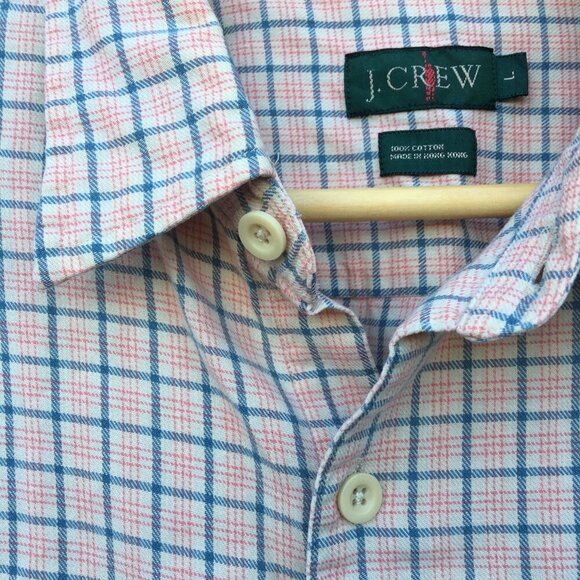 J. Crew Button Up Shirt Mens Large Plaid White Blue Pink Long Sleeve - Picture 3 of 7